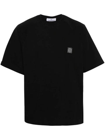 Compass Patch Regular Fit Cotton Short Sleeve T-Shirt Black - STONE ISLAND - BALAAN 1