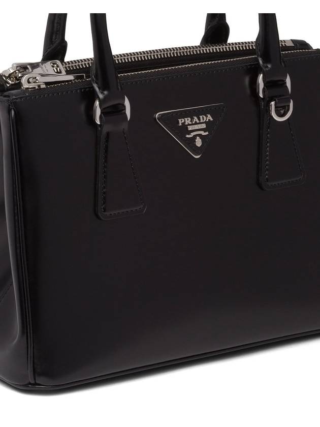 Galleria Brushed Leather Small Tote Bag Black - PRADA - BALAAN 5