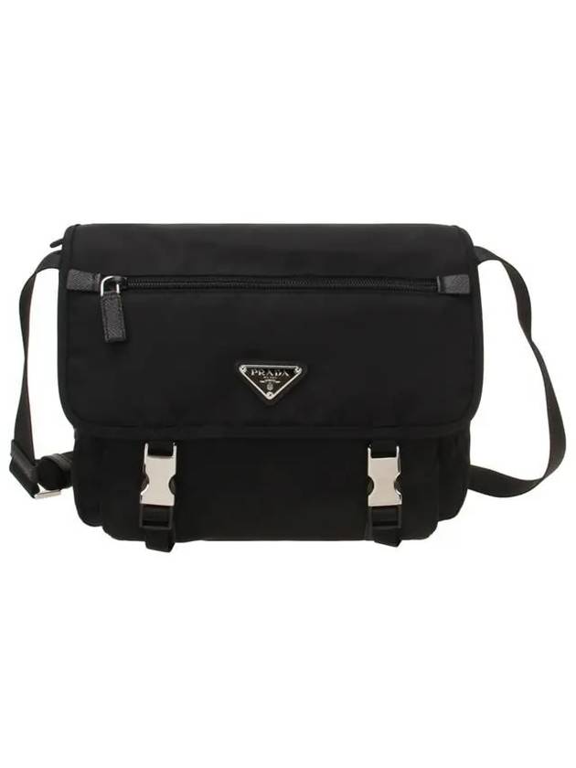 Triangular Logo Tessuto Messenger Bag Black - PRADA - BALAAN 2