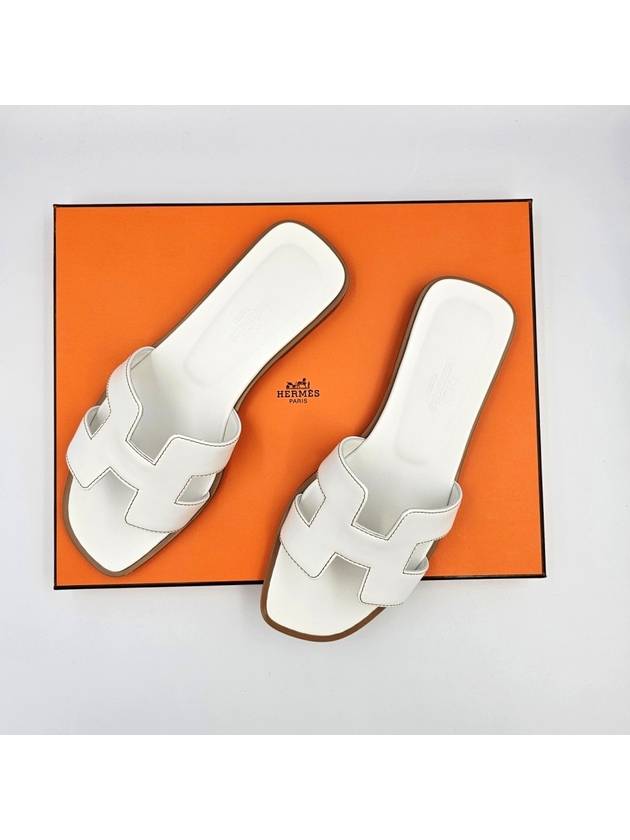 Oran Calfskin Slippers Blanc - HERMES - BALAAN 3