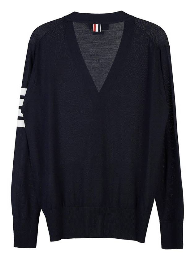 Men's Sustainable Classic Diagonal Wool Cardigan Navy - THOM BROWNE - BALAAN 3