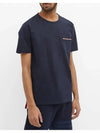 Men's Medium Weight Jersey Tipped Pocket Crewneck Short Short Sleeve T-Shirt Navy - THOM BROWNE - BALAAN 4