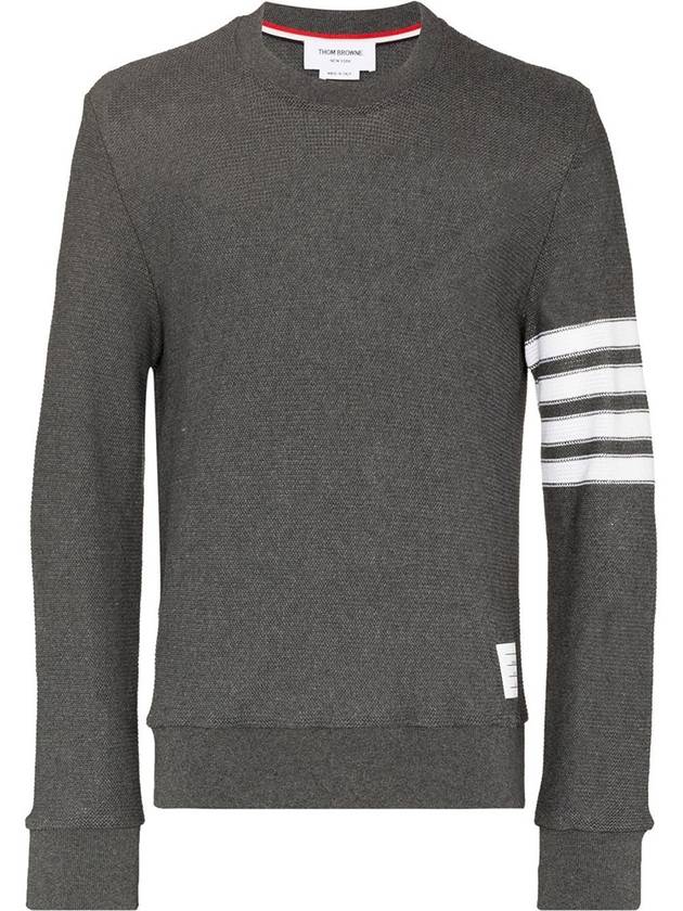 4 Bar Stripe Open Raschel Stitch Sweatshirt Grey - THOM BROWNE - BALAAN 3