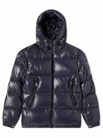 ECRINS logo patch hooded short down jacket glossy navy men s padding 233532 - MONCLER - BALAAN 1