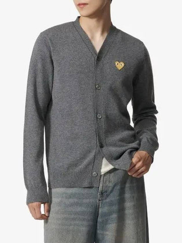 COMME DES GARCONS PLAY Gold Heart Wappen Cardigan Gray P1N0503 - COMME DES GARCONS PLAY - BALAAN 1