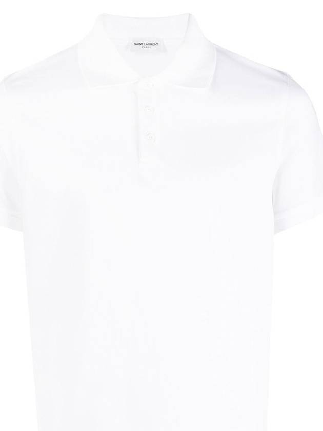 Men's Monogram Cotton Short Sleeve Polo Shirt White - SAINT LAURENT - BALAAN 2