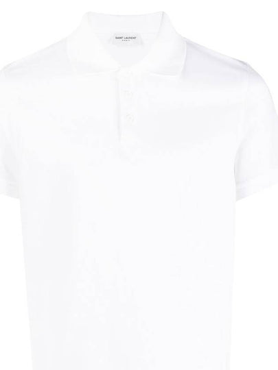 Men's Monogram Cotton Short Sleeve Polo Shirt White - SAINT LAURENT - BALAAN 2