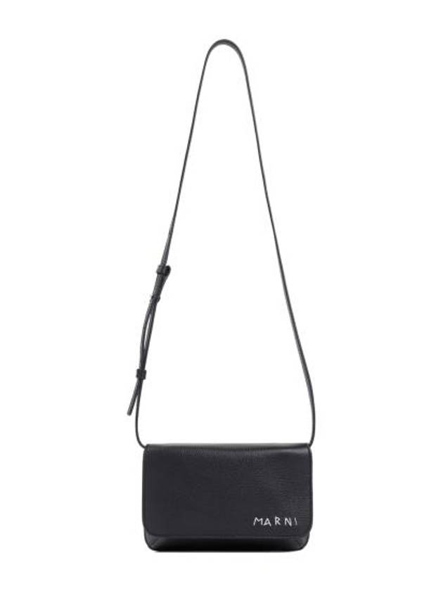 Embroidered Logo Leather Cross Bag Black - MARNI - BALAAN 3