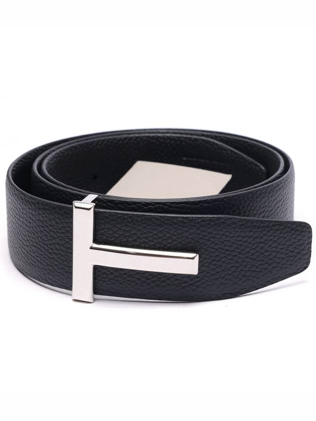 Sliver Soft Grain Leather T Icon Belt Dark Navy Black - TOM FORD - BALAAN 4