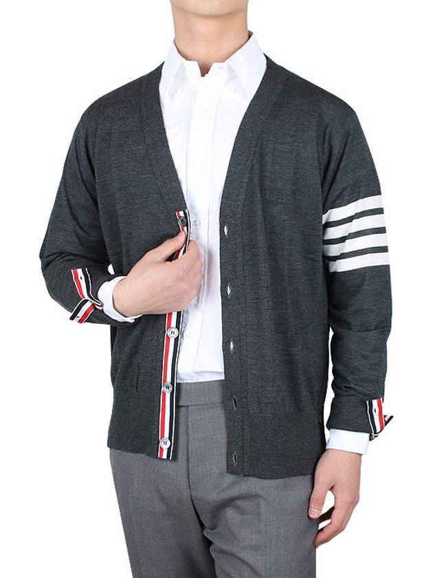 Men's Sustainable Classic Diagonal Wool Cardigan Dark Grey - THOM BROWNE - BALAAN 2