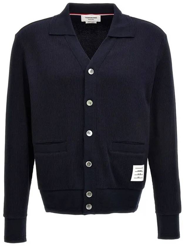 Logo Patch Rib Cardigan Navy - THOM BROWNE - BALAAN 2