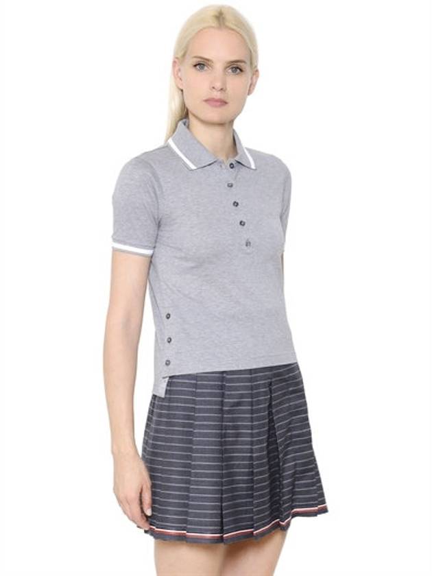 Pique Cotton Polo Shirt Grey - THOM BROWNE - BALAAN 5