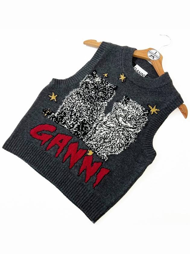 Graphic Cat Vest Grey - GANNI - BALAAN 6