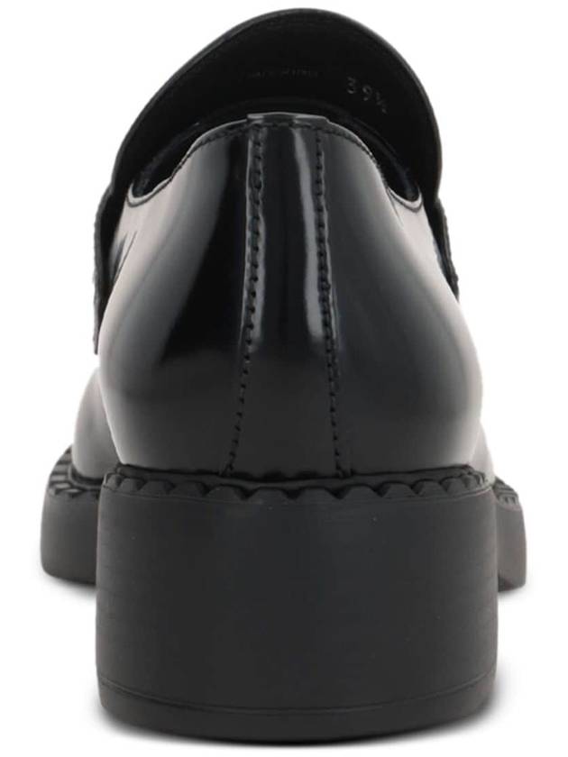 Triangle Logo Chocolate Brushed Leather Loafers Black - PRADA - BALAAN 4