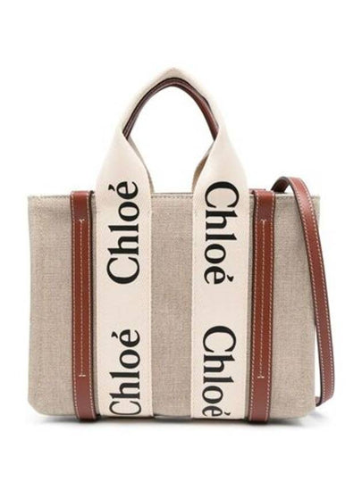 Woody Small Canvas Tote Bag White Brown Beige - CHLOE - BALAAN 2