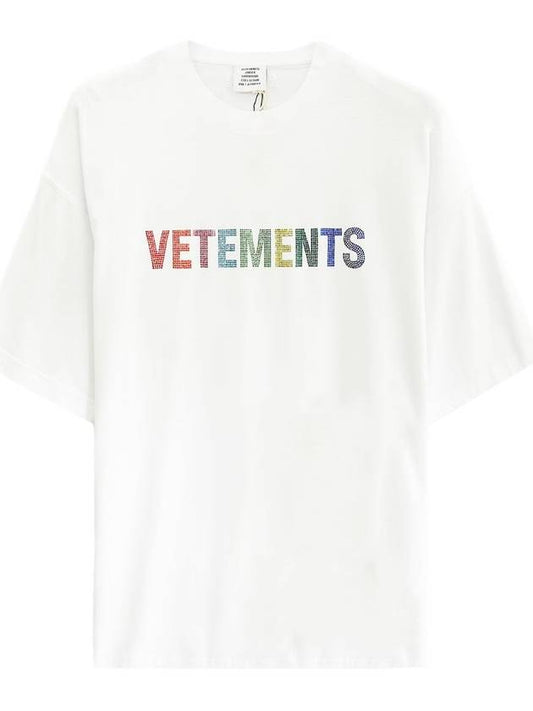 Multi Color Crystal Logo Short Sleeve T-Shirt White - VETEMENTS - BALAAN 2