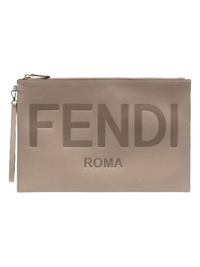 Logo Large Flat Clutch Bag Dove Grey - FENDI - BALAAN 2