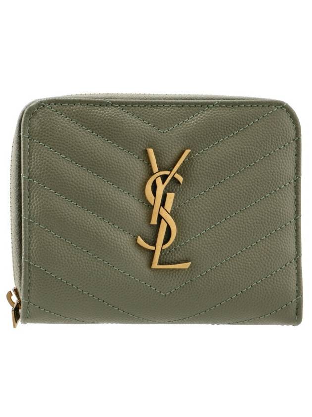 Monogram Compact Zipper Half Wallet Green - SAINT LAURENT - BALAAN 1