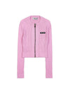 Crew Neck Zip-Up Cardigan Pink - MIU MIU - BALAAN 2