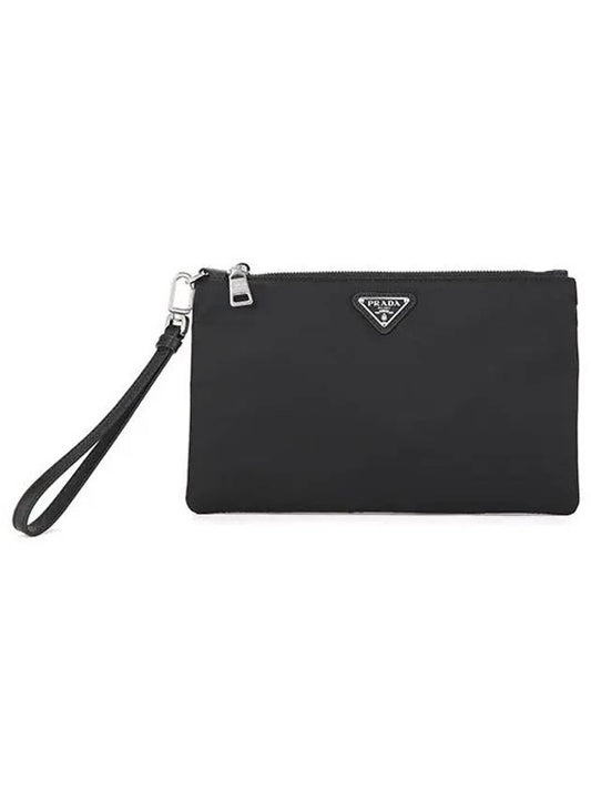 Saffiano Leather Strap Nylon Clutch Bag Black - PRADA - BALAAN 2