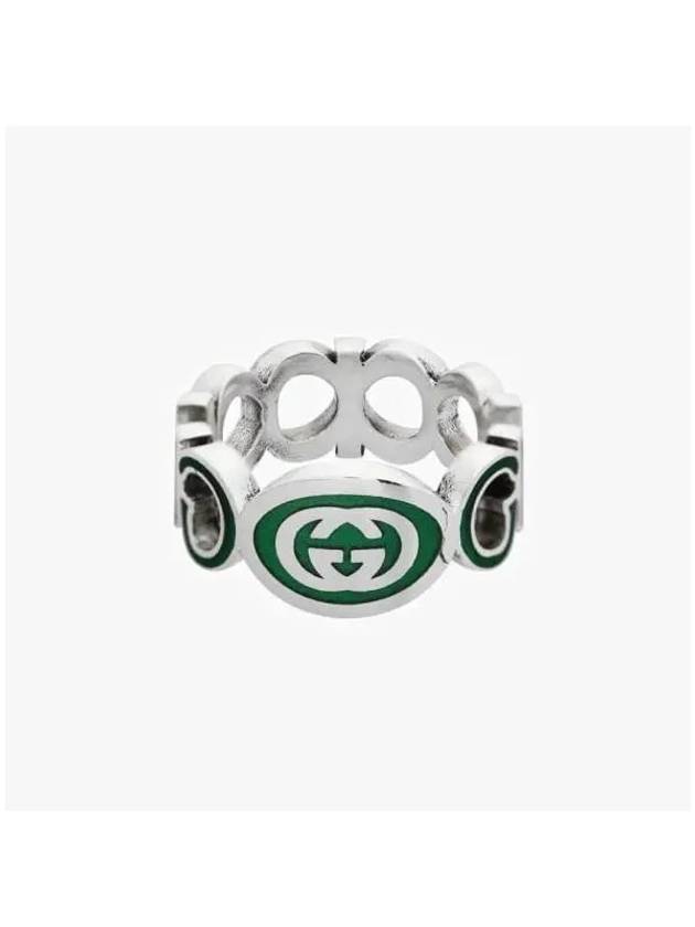 Interlocking G Enamel Ring Silver Green - GUCCI - BALAAN 3