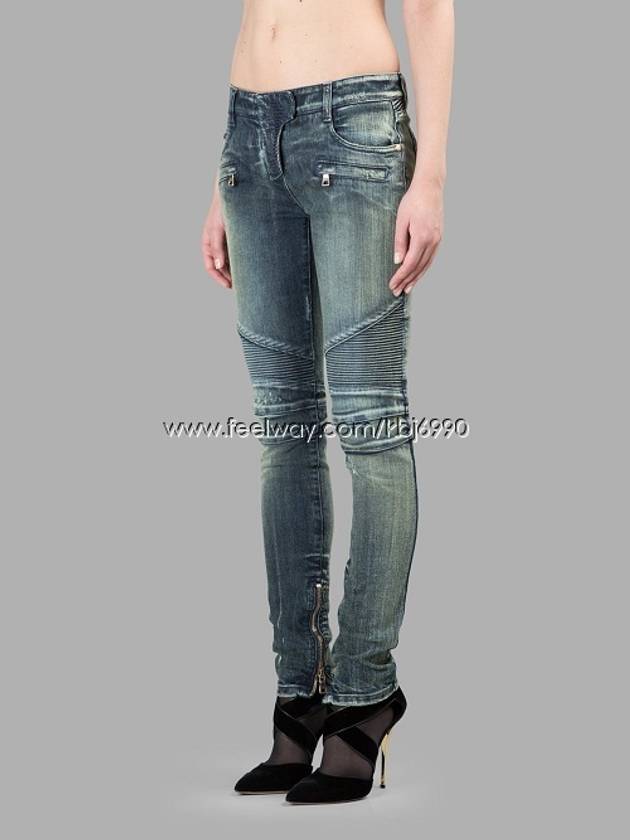 Women's Knock Washing Hidden Fur Moto Biker Jeans 5757241N C023 BLEU - BALMAIN - BALAAN 8