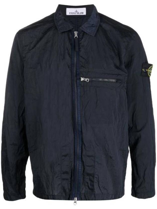 Men's Wappen Patch Overshirt Zip-up Jacket Dark Navy - STONE ISLAND - BALAAN 1