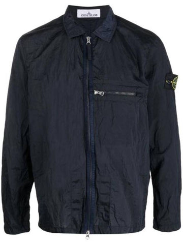 Men's Wappen Patch Overshirt Zip-up Jacket Dark Navy - STONE ISLAND - BALAAN 1