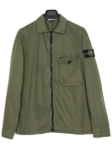 Men's Wappen Patch Chest Pocket Shirt Collar Zip-up Jacket Khaki - STONE ISLAND - BALAAN 1