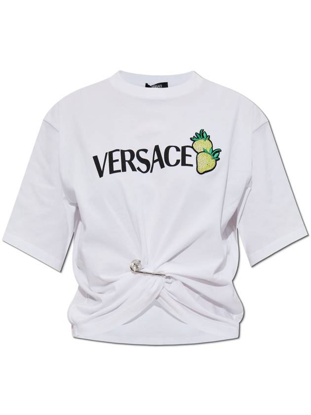 Versace T-shirt With Appliqué And Draping, Women's, White - VERSACE - BALAAN 1