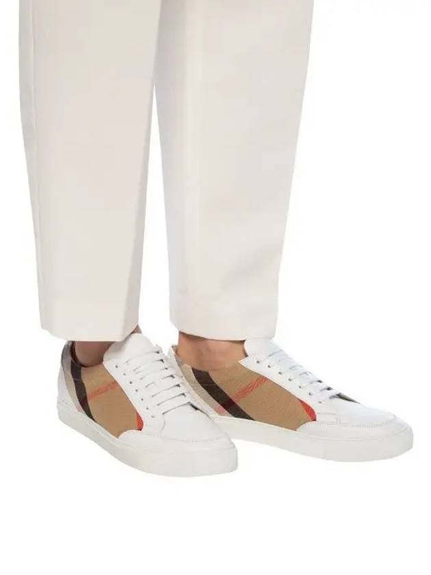 House Check Leather Sneakers Optic White - BURBERRY - BALAAN 11