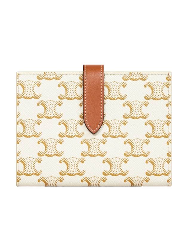 Triomphe Strap Canvas Half Wallet White Tan - CELINE - BALAAN 1