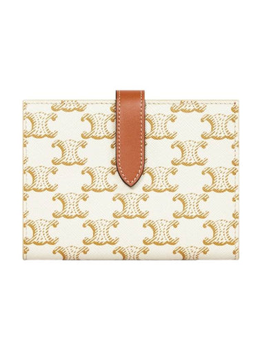 Triomphe Strap Canvas Half Wallet White Tan - CELINE - BALAAN 1