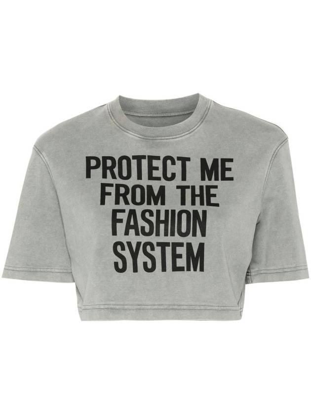 Text Print Cropped Short Sleeve T-Shirt Grey - MOSCHINO - BALAAN 2