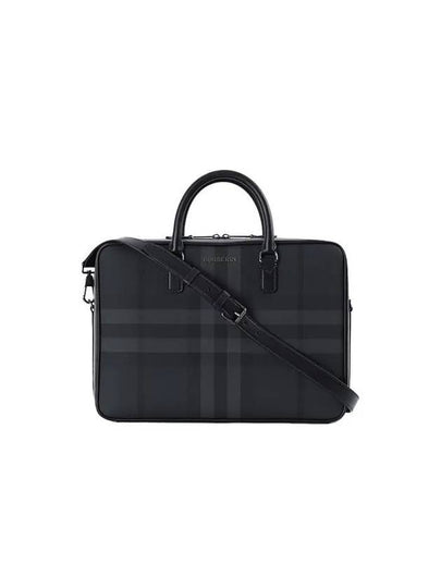 Check Print Leather Brief Case Charcoal - BURBERRY - BALAAN 2