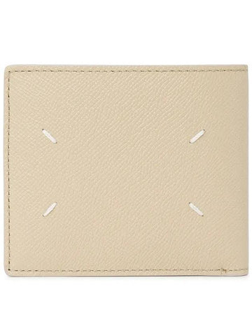 Stitched Bifold Leather Half Wallet Beige - MAISON MARGIELA - BALAAN 1