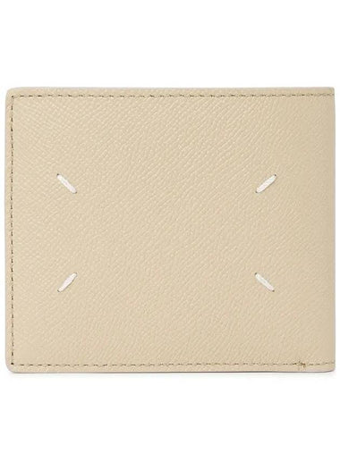 Stitched Bifold Leather Half Wallet Beige - MAISON MARGIELA - BALAAN 1