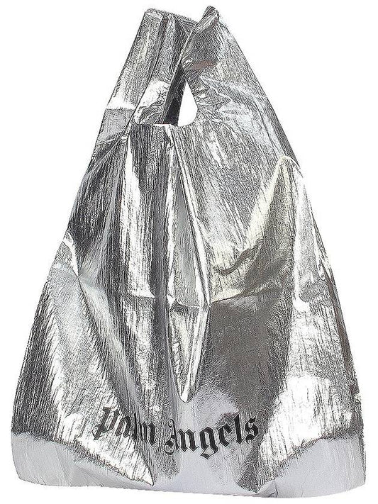 Women's SHINY Shopping Tote Bag PWNA016FAB0017210 SILVER BLACK PLB001 - PALM ANGELS - BALAAN 1