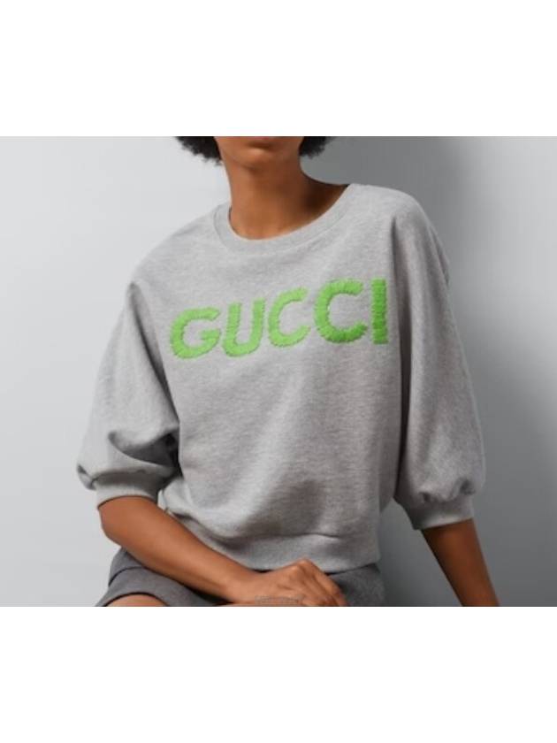 Cotton Jersey Crop Sweatshirt Grey - GUCCI - BALAAN 3