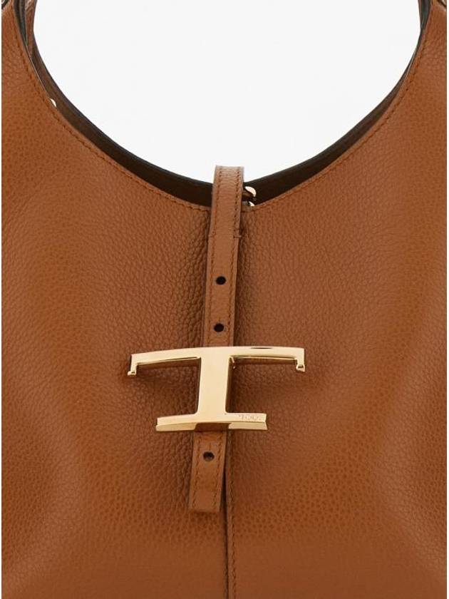 T Timeless Medium Leather Shopper Shoulder Bag Brown - TOD'S - BALAAN 4