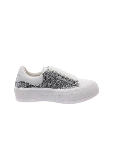 Deck Lace Up Plimsol Low Top Sneakers Silver - ALEXANDER MCQUEEN - BALAAN 1