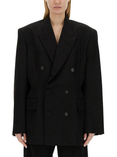 Cinched Double Breasted Wool Jacket Black - BALENCIAGA - BALAAN 2