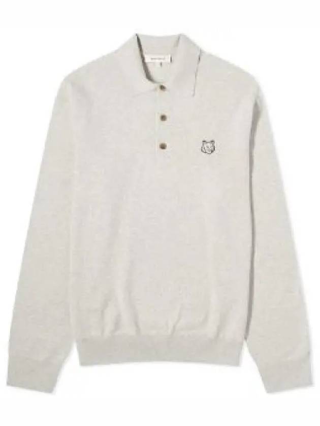 Fox Motif Knitted Polo Shirt Light Grey - MAISON KITSUNE - BALAAN 2