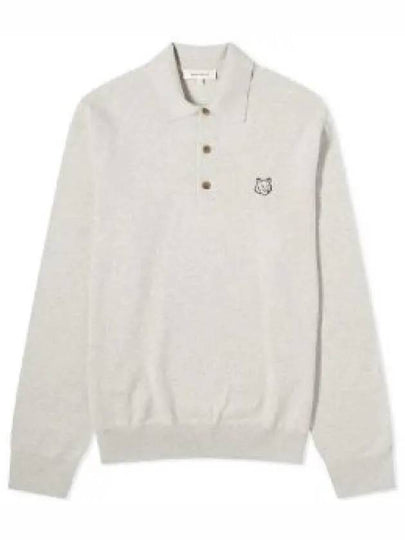 Fox Motif Knitted Polo Shirt Light Grey - MAISON KITSUNE - BALAAN 2