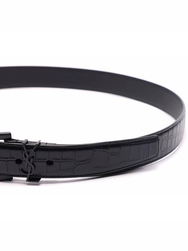 Monogram Crocodile Embossed Leather Belt Black - SAINT LAURENT - BALAAN 6