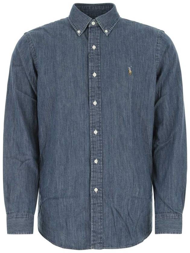 Men's Denim Custom Fit Long Sleeve Shirt Blue - POLO RALPH LAUREN - BALAAN 2