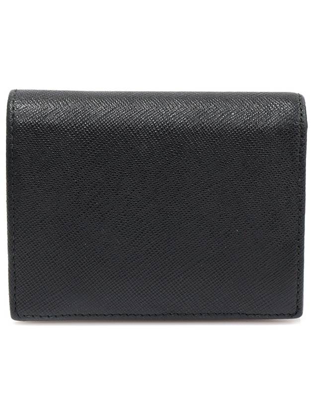 1MV204 Black Saffiano Leather Gold Lettering Flap Half Wallet - PRADA - BALAAN 6