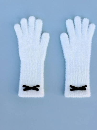 Fuzzy Ribbon Finger Hole Gloves White - GOCORI - BALAAN 2