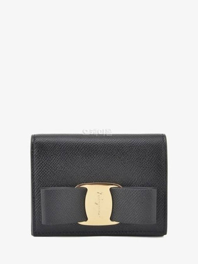 Vara Bow Gloss Flap Half Wallet Black - SALVATORE FERRAGAMO - BALAAN 2