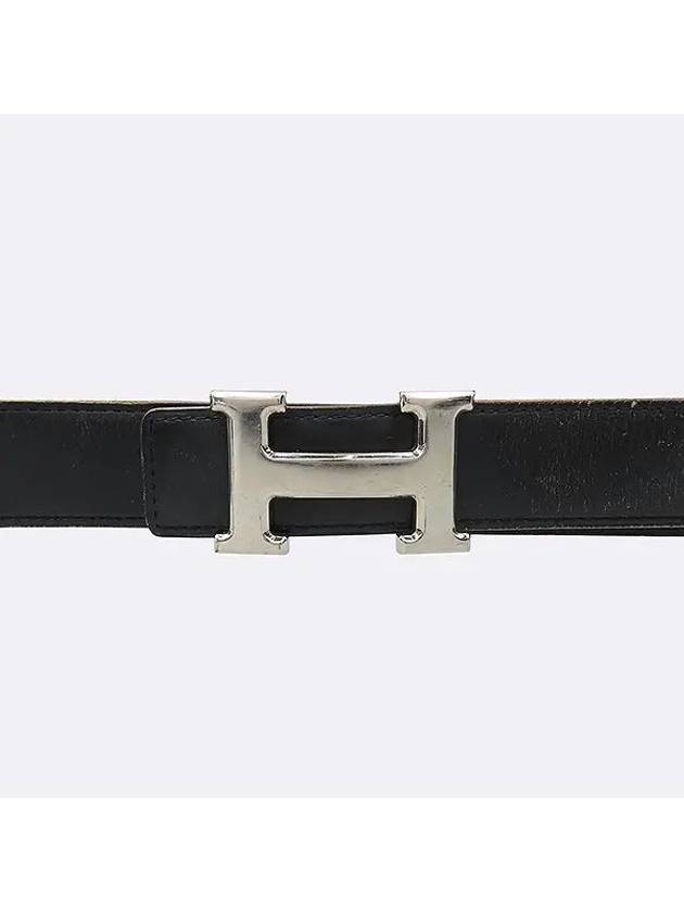 Silver H buckle black brown leather double sided men s belt - HERMES - BALAAN 1